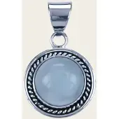 MOOYE ® - Collectie Zilveren Chalcedoon aqua edelsteen rond met kabelrand kettinghanger