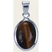 MOOYE ® - Collectie Zilveren Tijgeroog edelsteen ovaal glad kettinghanger