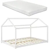En.casa Kinderbed Cerro huisbed met matras 140x200 cm wit