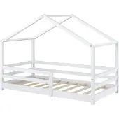En.casa Kinderbed "Knätten" met huiselijke uitstraling, voorzien van valbeveiliging, gemaakt van grenenhout, afmetingen 80 x 160 cm, kleur wit