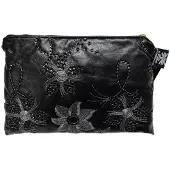 Vagabond - Toilettas - Clutch "Black Diva" - Imitatieleder met Prachtige Embroidery - afmeting 27 x 3 x 17 cm.