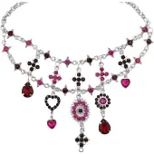 Behave – Statement Ketting – Zilverkleurig Rood Fuchsia – Luxe Kristallen – Glamour Look