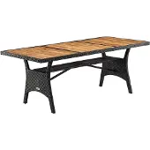Casaria Polyrotan Tuintafel Takeo Zwart 190x90x74cm Acacia