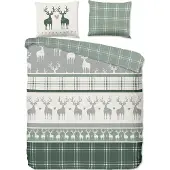Good Morning dekbedovertrek Bjirk - flanel - groen - 1-persoons (140x220 + 60x70cm)