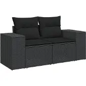 vidaXL 5-delige Loungeset met kussens poly rattan zwart
