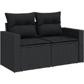vidaXL 3-delige Loungeset met kussens poly rattan zwart