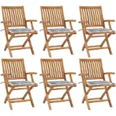 vidaXL Tuinstoelen 6 st inklapbaar met kussens massief teakhout