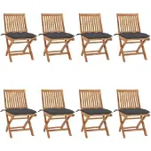 vidaXL Tuinstoelen 8 st inklapbaar met kussens massief teakhout