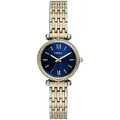 Fossil quartz zilver dames horloge met blauwe wijzerplaat & roestvrij stalen band