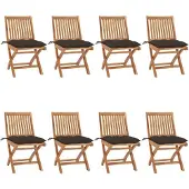 vidaXL Tuinstoelen 8 st inklapbaar met kussens massief teakhout