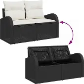 vidaXL Tuinbank Set 7 st Zwart Poly Riet