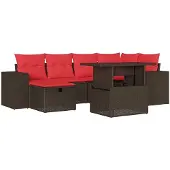 vidaXL 7-delige tuinbankset met kussens, bruin polyrotan