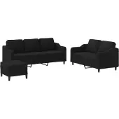 vidaXL 3-delige loungeset met kussens stof zwart