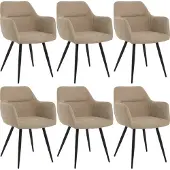 Lina Nova Eetkamerstoel - Beige - Set van 6 - Stof
