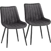 Songmics Fluwelen eetkamerstoelen met gebogen rugleuning, grijs + inktzwart