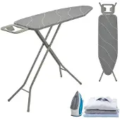 King Hoff KH-1939 Strijkplank – 114×35,5 cm – 7-hoogtes verstelbaar – Met Strijkijzerhouder – Grijs