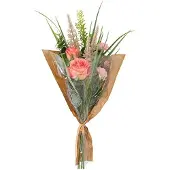 Countryfield -kunstbloemen-boeket-roze-7 verschillende bloemen-met groen