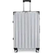Infinity Leather Hardshell Zilveren Kofferset Robuuste 8 Wiel Bagage Cabine Tas