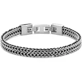 Frank 1967 7FB-0824 Heren Armband - Duo Foxtail Schakel met Zwart Touw - 7 x 3,5 mm - Zilverkleurig - Roestvrij Staal