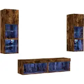 vidaXL 6-delige tv-wandmeubelset met LED bewerkt hout gerookt eiken