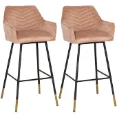 Bronx71 Velvet barkruk Fiona roze 65-78 cm - Barkrukken set van 2 - barstoel