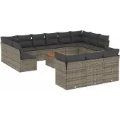 vidaXL 14-delige Loungeset met kussens poly rattan grijs