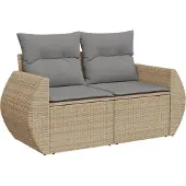 vidaXL 9-delige Loungeset met kussens poly rattan beige