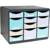Exacompta Ladebox STORE BOX MULTI Aquarel, 7 kleine & 4 hoge lades met uittrekstop & verzonken handgreep, kunststof, zwart