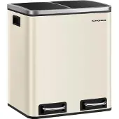 Songmics Dubbele Keuken Afvalbak met Pedaal 2x15L - Zacht Sluitend