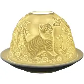 Clayre & Eef Waxinelichthouder Ø 12x8 cm Wit Porselein Katten