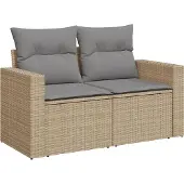 vidaXL 7-delige Loungeset met kussens poly rattan beige
