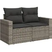 vidaXL 4-delige Loungeset met kussens poly rattan grijs