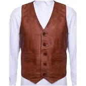 Infinity Leather Bruinen lederen vest formeel traditioneel giletvest