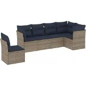 vidaXL 6-delige tuinbankset met kussens, grijs polyrotan