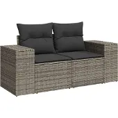 vidaXL 4-delige Loungeset met kussens poly rattan grijs