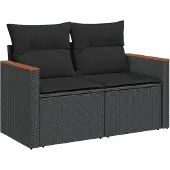 vidaXL 4-delige Loungeset met kussens poly rattan zwart