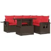 vidaXL 6-delige tuinbankset met kussens, bruin polyrotan