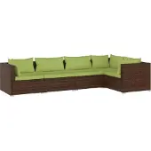 vidaXL 5-delige Loungeset met kussens poly rattan bruin