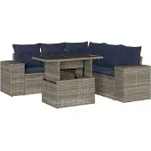 vidaXL 6-delige loungeset voor de tuin met kussens, grijs, kunststof vlechtwerk