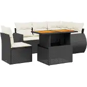 vidaXL 6-delige Loungeset met kussens poly rattan zwart