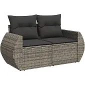 vidaXL 4-delige Loungeset met kussens poly rattan grijs