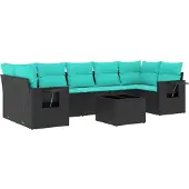 vidaXL 8-delige loungeset voor de tuin met kussens, zwart kunststof vlechtwerk