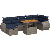 vidaXL 8-delige Loungeset met kussens poly rattan acacia grijs