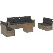 vidaXL 9-delige Loungeset met kussens poly rattan grijs