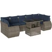 vidaXL 8-delige loungeset voor de tuin met kussens, grijs, kunststof vlechtwerk