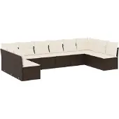 vidaXL 10-delige Loungeset met kussens poly rattan bruin
