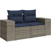 vidaXL 4-delige tuinbankset met kussens, grijs polyrotan