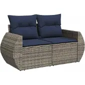 vidaXL 7-delige loungeset voor buiten, met kussens, grijs, kunststof riet