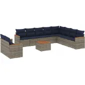 vidaXL 11-delige tuinbankset met kussens, grijs polyrotan
