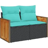 vidaXL 11-delige tuinbankset met kussens, zwart polyrotan